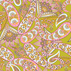 Trendy ethnic-style vector paisley pattern. Seamless Fashionable vector template for any design projects