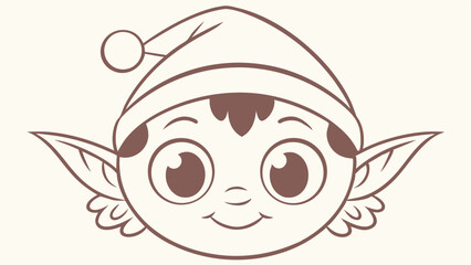 Obraz premium Adorable cartoon elf face illustration with outline design and cute features