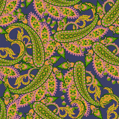 Seamless pattern based on traditional Asian elements Paisley. Traditional colorful seamless paisley vector pattern. Pattern for textile design or fabrics. Fashionable delicate design