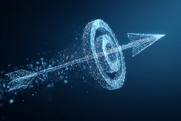 Arrow hitting target made of digital nodes