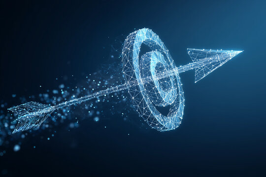 Arrow hitting target made of digital nodes