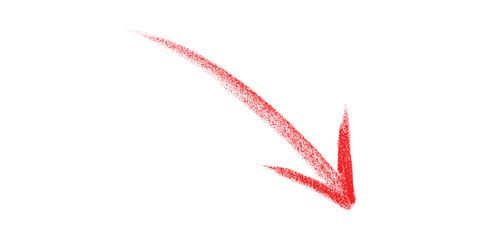 Hand-drawn red arrow marker is isolated on a transparent background, The arrow sign is drawn by hand with a marker. Marked arrow isolated on the background.	
