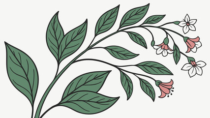 Generated AI Floral Illustration Delicate Branch with Blossoms