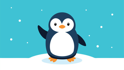 Cheerful cartoon penguin in a snowy winter scene on a white background with transparency