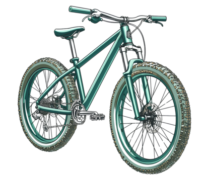 Untitled design - A mountain bike, lime green with black accents, on a transparent background
