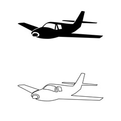 Light aircraft icon flying in the sky side view