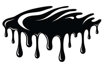 Dripping Black Paint Graphic Abstract Silhouette of Meltdown, Liquid Flowing Downward