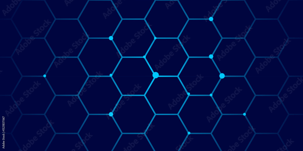 Aufkleber abstract futuristic hexagon network background with glowing blue grid on dark technology theme.