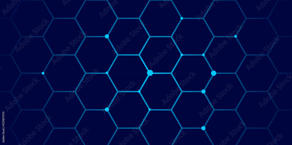 Aufkleber abstract futuristic hexagon network background with glowing blue grid on dark technology theme.