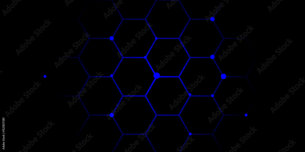 Poster abstract futuristic hexagon network background with glowing blue grid on dark technology theme.