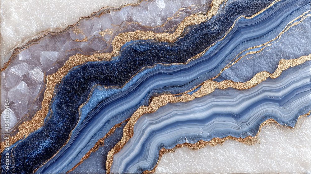 Aufkleber striated abstract art. blue and gold lines flow across a textured background, creating a sense of de