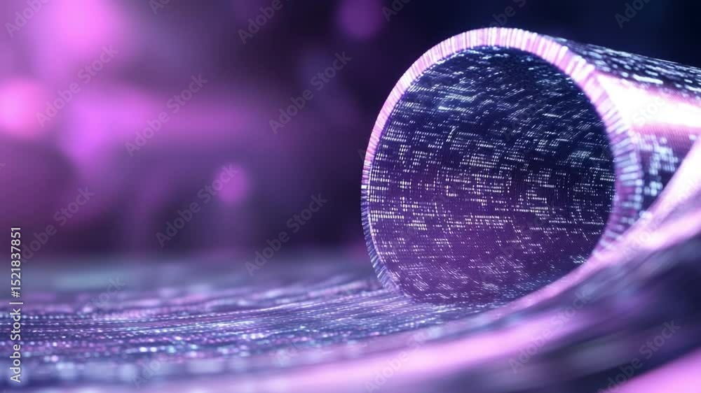 Poster neon tube in abstract setting: a luminescent neon tube floats in an abstract and futuristic landscap
