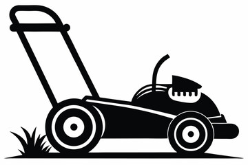 Black and White Lawn Mower Silhouette with Grass Illustration, Garden Equipment