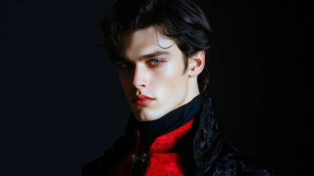 A young handsome man vampire with pale skin