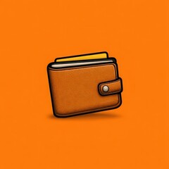Stylish Brown Leather Wallet Illustration on Orange Background: Compact, Fashionable Money and Card Holder for Personal Finance Enthusiasts