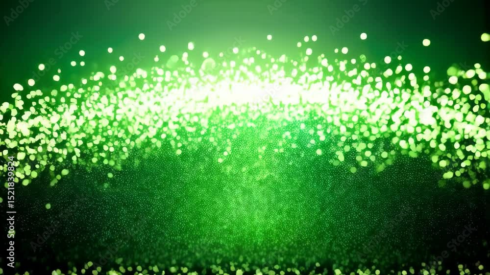 Poster abstract green background with shimmering light particles, creating a mystical glowing effect