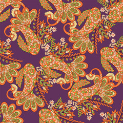 Obraz premium Asian Vintage floral background. Damask paisley seamless vector pattern