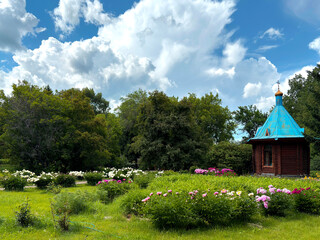 chapel small church in the park with flowers