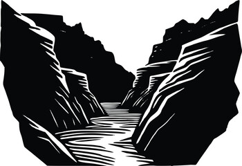 Silhouette of Canyon View With Layered Cliffs, Deep Canyon Rock Layers Silhouette