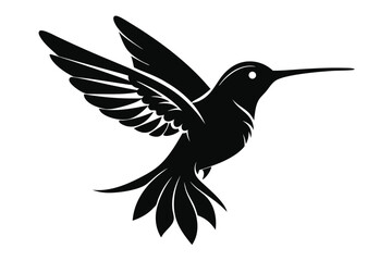 Silhouette of a Hummingbird in Flight With Detailed Wings and Feathers Design