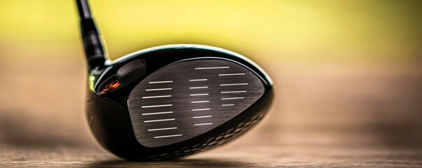 Close-up of Shiny Golf Club Driver Head, Wood Background, Fairway ,Golfing Equipment