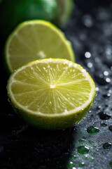 Fresh Sliced Lime with Water Drops: Vibrant Citrus Fruit for Cocktails & Cooking