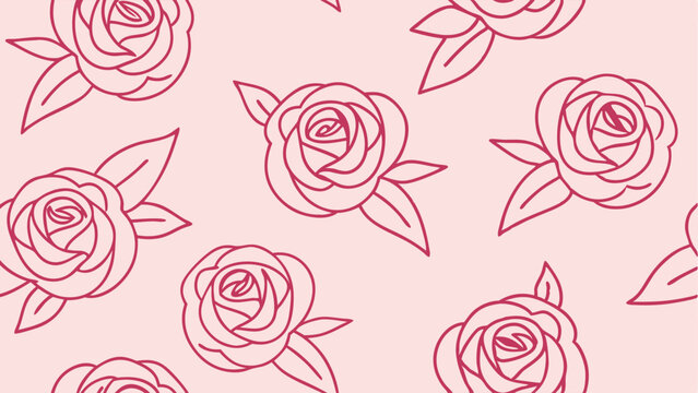 Elegant seamless pattern of pink rose outlines suitable for various design applications