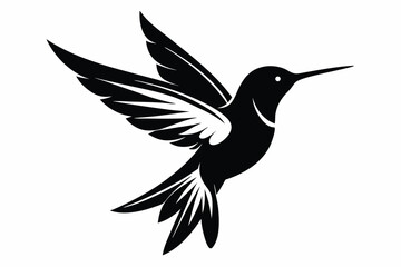 Striking Black Silhouette of a Hummingbird in Flight with Detailed Wing Feathers