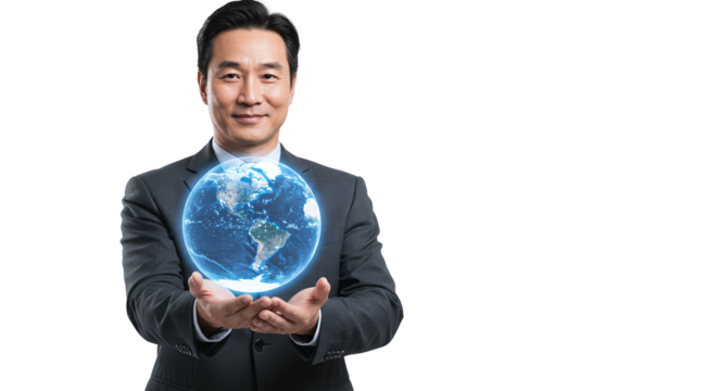 Businessman Holding a Glowing Globe