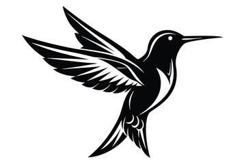 Black Silhouette of a Hummingbird in Flight with Detailed Wing Pattern Design