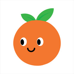 Fototapeta premium Cute Cartoon Orange with Leaves and a Smiling Face on White
