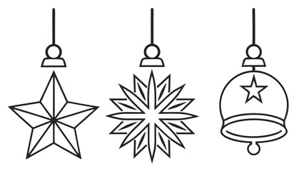 Festive christmas holiday decoration outlines with starburst, star, and bell illustrations