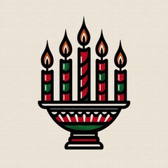 Traditional Hanukkah Menorah with Five Candles in Festive Red and Green for Holiday Celebration Decor