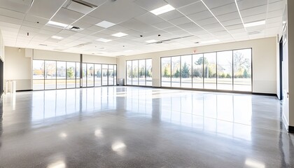 Fototapeta premium Empty modern commercial space with large windows.