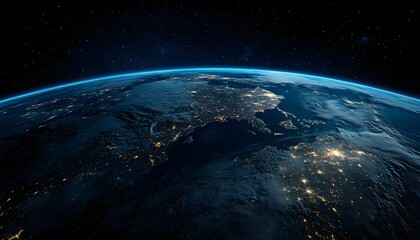 Obraz premium Earth seen from space at night, showcasing city lights.