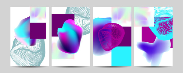 Set geometric colors fluid shapes eps 10. Flowing and liquid abstract gradient background for banner, poster or book. Vector design