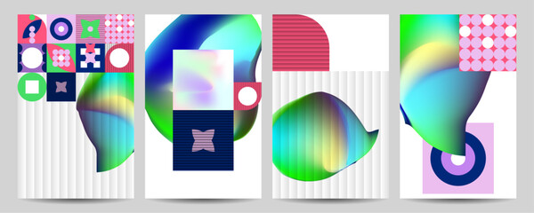 Set geometric colors fluid shapes eps 10. Flowing and liquid abstract gradient background for banner, poster or book. Vector design