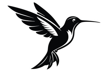 Elegant Black Silhouette of a Hummingbird Flying with Wings Spread Wide Open