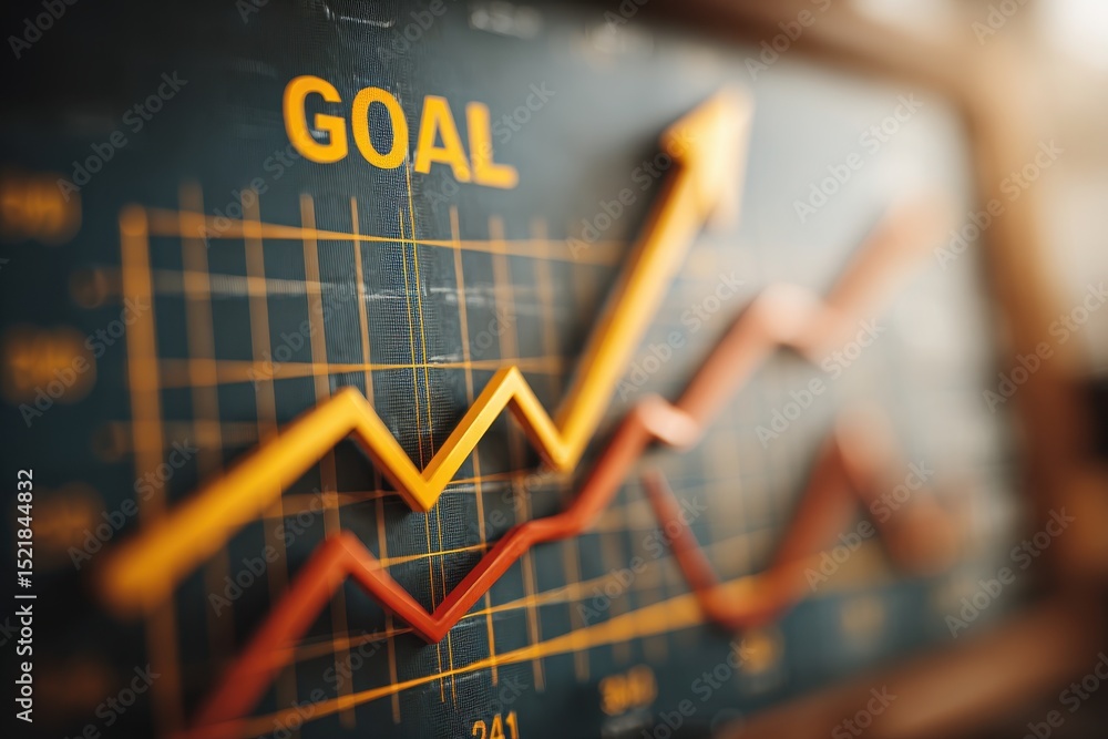 Poster a close-up of a business chart with an arrow pointing upward, symbolizing growth and success, with t
