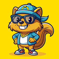 Cool Squirrel Vector &ndash; Funny Cartoon Animal Wearing Hat and Sneakers
