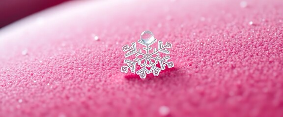 close up of a snowflake on a pink surface