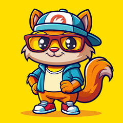 Cool Squirrel Vector – Funny Cartoon Animal Wearing Hat and Sneakers