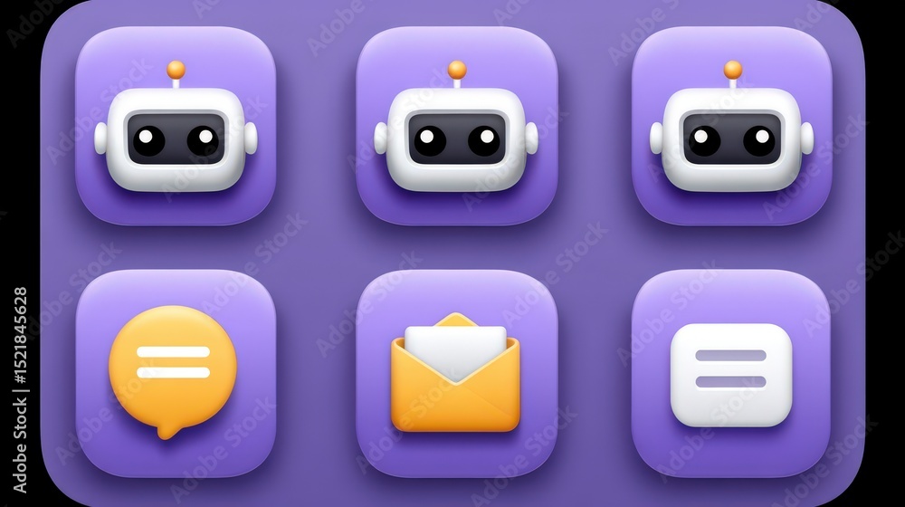 Poster creative user interface icons portraying chatbots and messaging applications with playful designs us