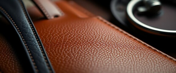 close up of a brown leather case