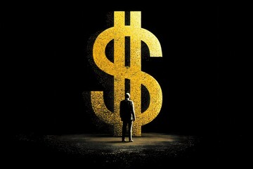 Golden Dollar Sign of Financial Success: Silhouette of Businessman Embodying Wealth Concept and Economic Prosperity