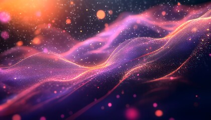 Fototapeta premium Abstract design with wavy patterns of glowing particles.