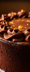 chocolate cake with chocolate frosting and gold sprinkles