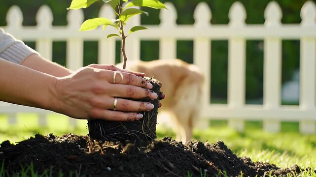 Planting a sapling nurturing growth, cultivating life, and creating a vibrant garden