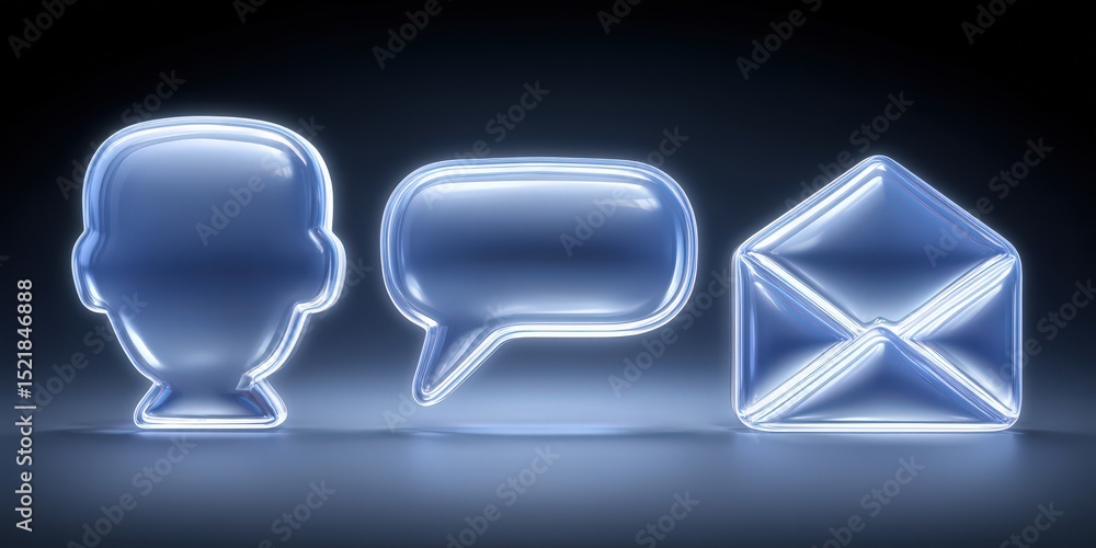 Poster engaging digital communication icons displaying speech bubble envelope and male silhouette represent