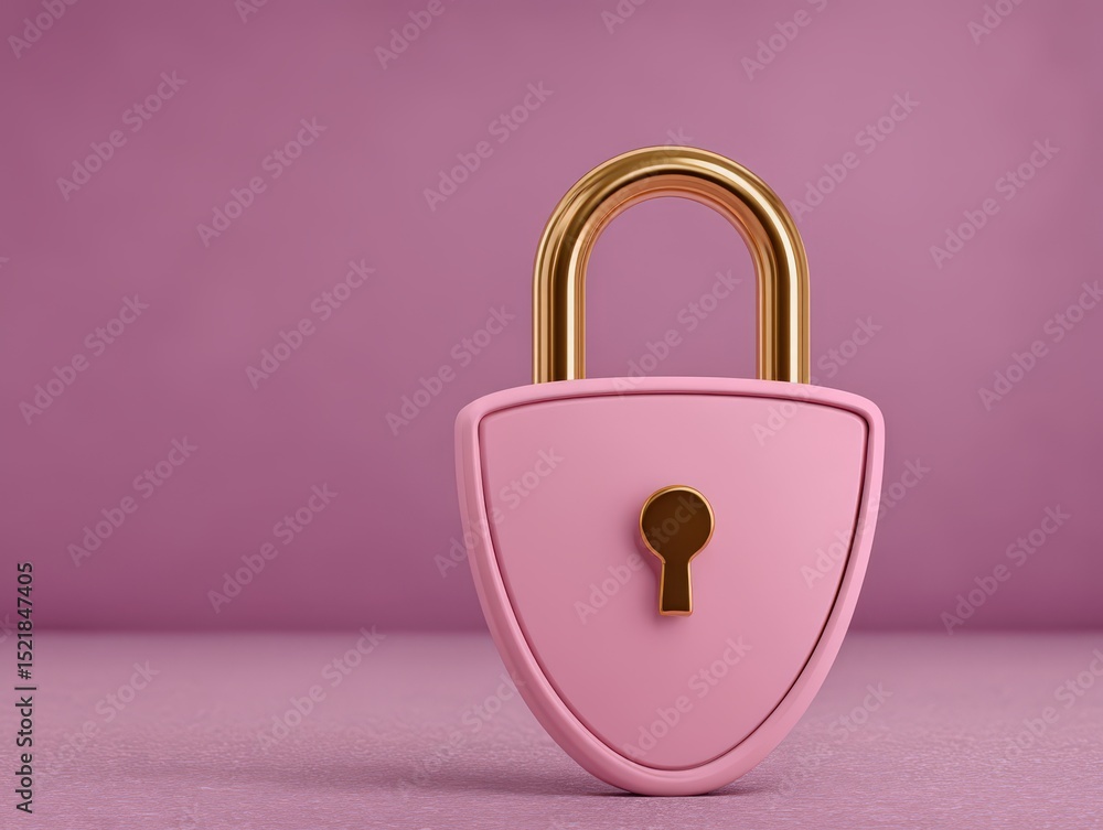 Poster high quality pink padlock positioned centrally on a soft pink background emphasizing concepts of sec